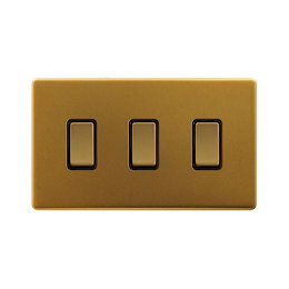 The Sloane Collection Antique Gold 3 Gang Switch With 1 Intermediate (2 x 2 Way Switch with 1 Intermediate)