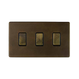 The Westminster Collection Vintage Brass 3 Gang Switch With 1 Intermediate (2 x 2 Way Switch with 1 Intermediate)