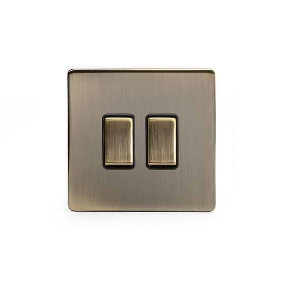 The Charterhouse Collection Antique Brass 2 Gang Intermediate & 2 Way Switch Blk Ins Screwless