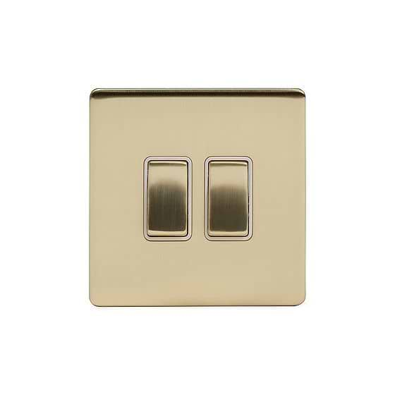 Soho Lighting Brushed Brass 2 Gang Switch With 1 Intermediate Wht Ins Screwless