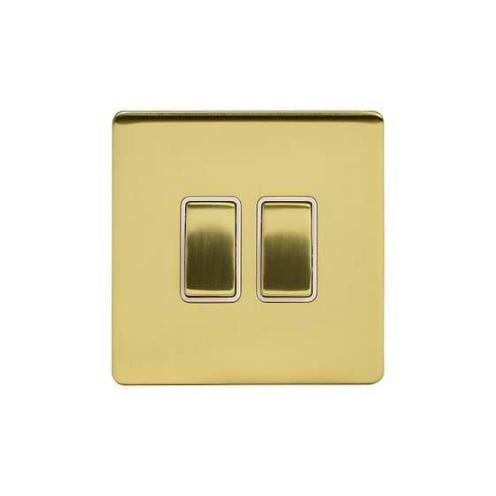 The Savoy Collection Brushed Brass 2 Gang Switch With 1 Intermediate (1 x 2 Way Swich with 1 x Intermediate) Wht Ins Screwless