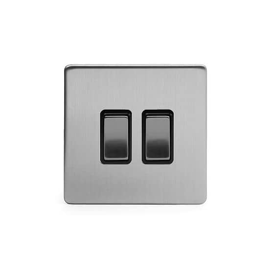 The Lombard Collection Brushed Chrome 2 Gang Intermediate & 2 Way Switch Blk Ins Screwless