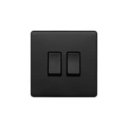 The Camden Collection Matt Black 2 Gang Switch with 1x Intermediate Switch & 10A 2 Way Switch Black Insert Screwless