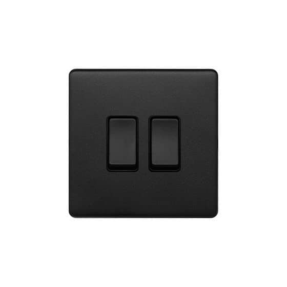 The Camden Collection Matt Black 2 Gang Switch with 1x Intermediate Switch & 10A 2 Way Switch Black Insert Screwless