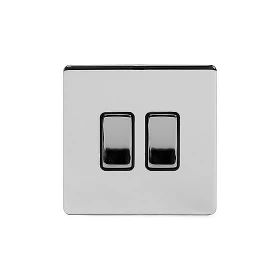 The Finsbury Collection Polished Chrome 2 Gang Intermediate & 2 Way Switch Blk Ins Screwless
