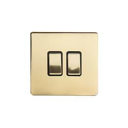 Soho Lighting Brushed Brass 2 Gang Retractive Switch Blk Ins Screwless