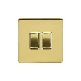 Soho Lighting Brushed Brass 2 Gang Retractive Switch Wht Ins Screwless