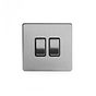 The Lombard Collection Brushed Chrome 2 Gang Retractive Switch Blk Ins Screwless