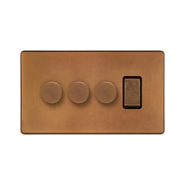 The Chiswick Collection Antique Copper 4 Gang Switch with 3 Dimmers (3 x 2-Way intelligent Dimmer & 1 x 2-Way Switch)