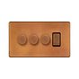 The Chiswick Collection Antique Copper 4 Gang Switch with 3 Dimmers (3 x 2-Way intelligent Dimmer & 1 x 2-Way Switch)