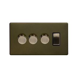 The Eton Collection Bronze 4 Gang Switch with 3 Dimmers (3x150W LED Dimmer 1x20A Switch)