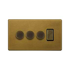 The Belgravia Collection Old Brass 4 Gang Switch with 3 Dimmers (3 x 2-Way intelligent Dimmer & 1 x 2-Way Switch) 