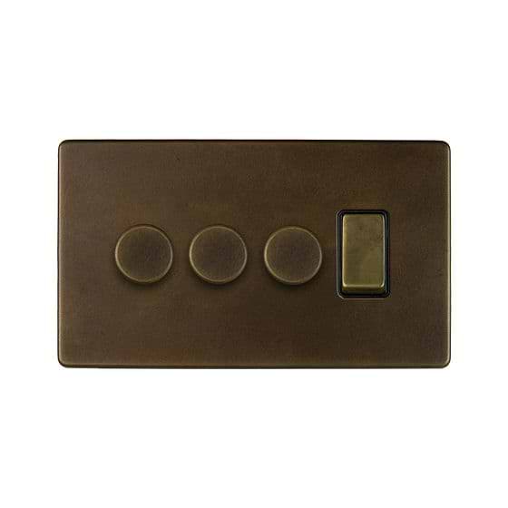 The Westminster Collection Vintage Brass 4 Gang Switch with 3 Dimmers (3 x 2-Way intelligent Dimmer & 1 x 2-Way Switch)