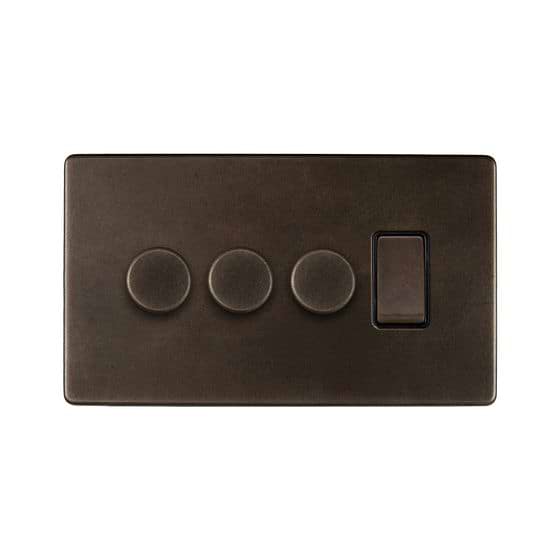 The Westminster Collection Vintage Brass 4 Gang Switch with 3 Dimmers (3 x 2-Way intelligent Dimmer & 1 x 2-Way Switch)