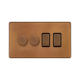 The Chiswick Collection Antique Copper 4 Gang Switch with 2 Dimmers (2 x 2-Way intelligent Dimmer & 2 x 2-Way Switch)