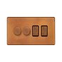 The Chiswick Collection Antique Copper 4 Gang Dimmer and Rocker Switch Combo (2 x 2-Way intelligent Dimmer & 2 x 2-Way Switch)