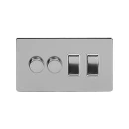 The Lombard Collection Brushed Chrome 4 Gang Switch with 2 Dimmers (2 x 2-Way intelligent Dimmer & 2 x 2-Way Switch)