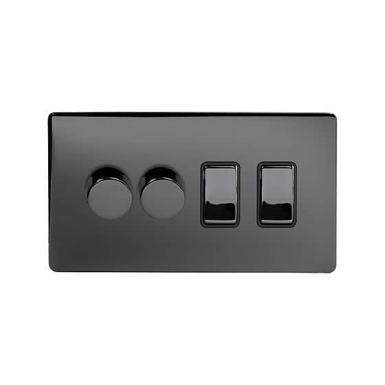 Soho Lighting Black Nickel 4 Gang Switch with 2 Dimmers (2x150W LED Dimmer 2x20A Switch)