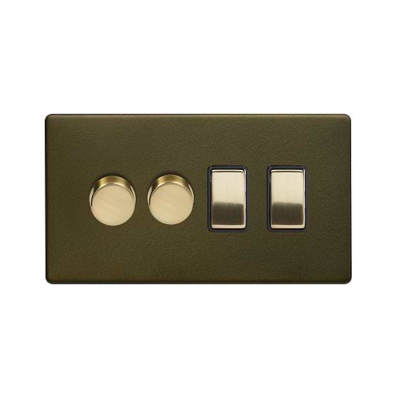 Soho Lighting Bronze with Brushed Brass 4 Gang Dimmer and Rocker Switch Combo (2 x 2-Way Intelligent Dimmer & 2 x 2-Way Switch)