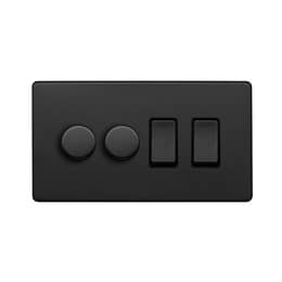 The Camden Collection Matt Black 4 Gang Switch with 2 Dimmers (2 x 2-Way intelligent Dimmer & 2 x 2-Way Switch)