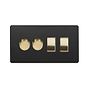 The Camden Collection Matt Black & Brushed Brass 4 Gang Dimmer and Rocker Switch Combo (2 x 2-Way Intelligent Dimmer & 2 x 2-Way Switch)