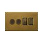 The Belgravia Collection Old Brass 4 Gang Switch with 2 Dimmers (2 x 150W LED Dimmer 2 x 20A Switch)