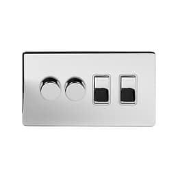 The Finsbury Collection Polished Chrome 4 Gang Switch with 2 Dimmers (2 x 2-Way intelligent Dimmer & 2 x 2-Way Switch)