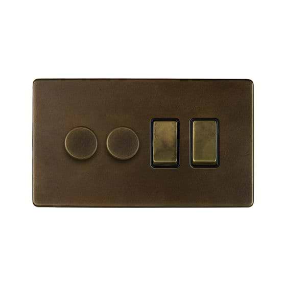 The Westminster Collection Vintage Brass 4 Gang Switch with 2 Dimmers (2 x 2-Way intelligent Dimmer & 2 x 2-Way Switch)