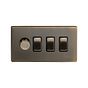 Soho Lighting Antique Brass 4 Gang Switch with 1 Dimmer (1x150W LED Dimmer 3x20A Switch)