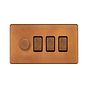 The Chiswick Collection Antique Copper 4 Gang Dimmer and Rocker Switch Combo (1 x 2-Way Intelligent Dimmer & 3 x 2-Way Switch)