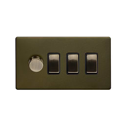 The Eton Collection Bronze 4 Gang Switch with 1 Dimmer (1x150W LED Dimmer 3x20A Switch)