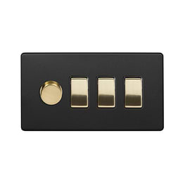 Matt Black and Brass Dimmer Rocker Combo Switch