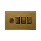 The Belgravia Collection Old Brass 4 Gang Switch with 1 Dimmer (1 x 2-Way Intelligent Dimmer & 3 x 2-Way Switch)