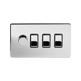 Soho Lighting Polished Chrome 4 Gang Switch with 1 Dimmer (1x150W LED Dimmer 3x20A Switch)