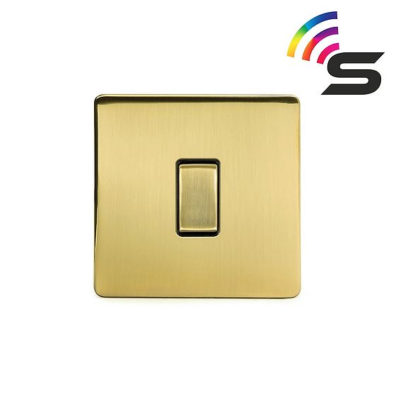 The Savoy Collection Brushed Brass 1 Gang 150W Smart Rocker Switch Black Insert