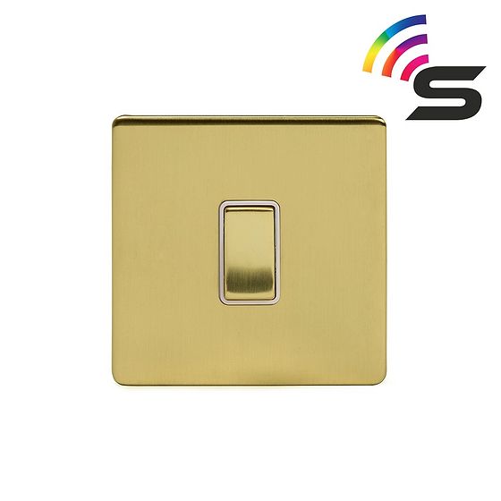 The Savoy Collection Brushed Brass 1 Gang 150W Smart Rocker Switch White Insert