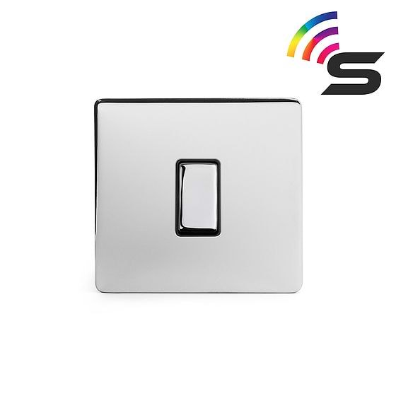 The Finsbury Collection Polished Chrome 1 Gang 150W Smart Rocker Switch Black Insert