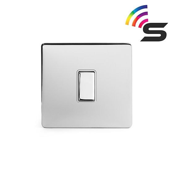 The Finsbury Collection Polished Chrome 1 Gang 150W Smart Rocker Switch White Insert