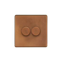 The Chiswick Collection Antique Copper 2 Gang Intelligent Trailing Dimmer Screwless 150W LED (300W Halogen/Incandescent)