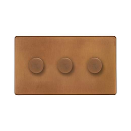 The Chiswick Collection Antique Copper 3 Gang Intelligent Trailing Dimmer screwless 150W LED (300W Halogen/Incandescent)