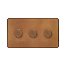 The Chiswick Collection Antique Copper 3 Gang 2 -Way Intelligent Dimmer 150W LED (300W Halogen/Incandescent)