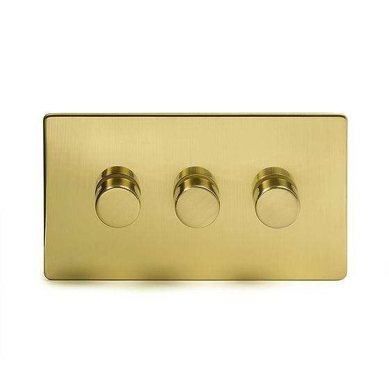 The Savoy Collection Brushed Brass 3 Gang 2 -Way Intelligent Dimmer 150W LED (300w Halogen/Incandescent)