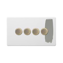 Soho Lighting Primed Paintable 4 Gang 2 Way Intelligent Dimmer Switch 150W LED (300w Halogen/Incandescent) with Antique Brass Switch