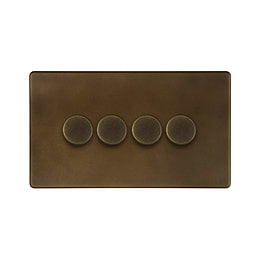 The Westminster Collection Vintage Brass 4 Gang Intelligent Trailing Dimmer Switch 150W LED (300w Halogen/Incandescent)