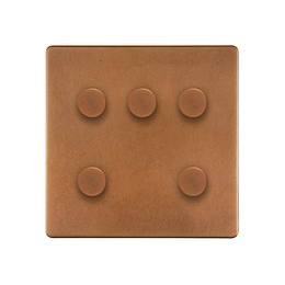 The Chiswick Collection Antique Copper 5 Gang Intelligent Dimmer Screwless 150W LED (300W Halogen/Incandescent)