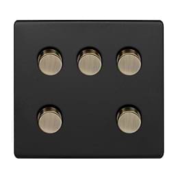 Matt Black and Antique Brass 5 Gang Dimmer Switch
