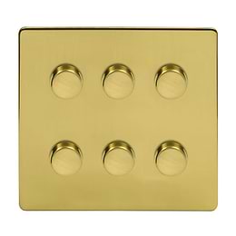 The Savoy Collection Brushed Brass 6 Gang 2 -Way Intelligent Dimmer LED 150W LED (300W Halogen/Incandescent)