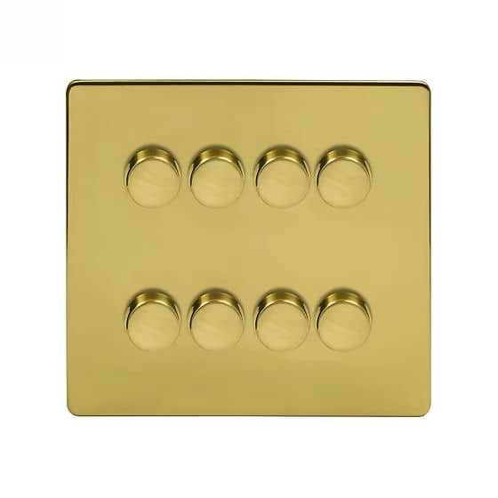 The Savoy Collection Brushed Brass  8 Gang 2 -Way Intelligent Dimmer 150W LED (300W Halogen/Incandescent)