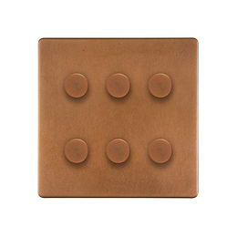 The Chiswick Collection Antique Copper 6 Gang Intelligent Trailing Dimmer LED 150W LED (300W Halogen/Incandescent)
