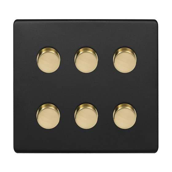 The Camden Collection Matt Black & Brushed Brass 6 Gang 2 -Way Intelligent Dimmer LED 150W LED (300W Halogen/Incandescent)